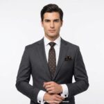 Dark Brown Geometric  Patterned Tie Gift Set – 3pc Premium Silk Necktie, Pocket Square & Cufflinks TS-1086