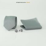 Light Gray Handkerchief Patterned Tie Gift Set – 3pc Premium Silk Necktie, Pocket Square & Cufflinks TS-1087 - Image 2