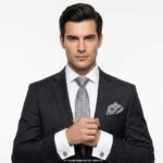 Light Gray Handkerchief Patterned Tie Gift Set – 3pc Premium Silk Necktie, Pocket Square & Cufflinks TS-1087