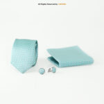 Turquoise Geometric Patterned Tie Gift Set – 3pc Premium Silk Necktie, Pocket Square & Cufflinks TS-1088 - Image 2