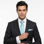 Turquoise Geometric Patterned Tie Gift Set – 3pc Premium Silk Necktie, Pocket Square & Cufflinks TS-1088