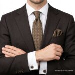 Reiss Dark Brown Alessio Silk Floral Patterned Tie Gift Set – 3pc Premium Silk Necktie, Pocket Square & Cufflinks TS-1089