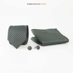Black And White Geometric Patterned Tie Gift Set – 3pc Premium Silk Necktie, Pocket Square & Cufflinks TS-1091 - Image 2