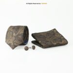 Gusleson Brown Paisley Patterned Tie Gift Set – 3pc Premium Silk Necktie, Pocket Square & Cufflinks TS-1092 - Image 2