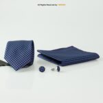 Blue Dotted necktie Patterned Tie Gift Set – 3pc Premium Silk Necktie, Pocket Square & Cufflinks TS-1093 - Image 3