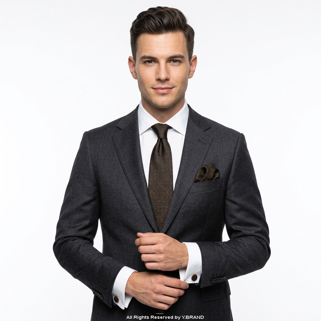 TS-1094c Brown Necktie Patterned Tie Gift Set – 3pc Premium Silk Necktie, Pocket Square & Cufflinks TS-1094 - Image 1