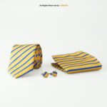 Yellow And Navy Blue Striped Tie Patterned Tie Gift Set – 3pc Premium Silk Necktie, Pocket Square & Cufflinks TS-1095 - Image 2