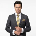 Yellow And Navy Blue Striped Tie Patterned Tie Gift Set – 3pc Premium Silk Necktie, Pocket Square & Cufflinks TS-1095