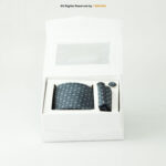 Grey Geometric tie Patterned Tie Gift Set – 3pc Premium Silk Necktie, Pocket Square & Cufflinks TS-1097 - Image 4