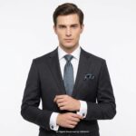 Grey Geometric tie Patterned Tie Gift Set – 3pc Premium Silk Necktie, Pocket Square & Cufflinks TS-1097