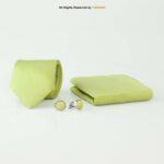 Lime Green Textured Men's Formal Patterned Tie Gift Set – 3pc Premium Silk Necktie, Pocket Square & Cufflinks TS-1099 - Image 2
