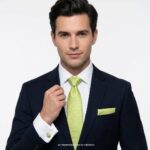 Lime Green Textured Men's Formal Patterned Tie Gift Set – 3pc Premium Silk Necktie, Pocket Square & Cufflinks TS-1099
