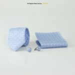 Light Blue Silk Patterned Tie Gift Set – 3pc Premium Silk Necktie, Pocket Square & Cufflinks TS-1100 - Image 2