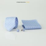 Light Blue Silk Patterned Tie Gift Set – 3pc Premium Silk Necktie, Pocket Square & Cufflinks TS-1100