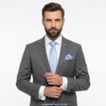Light Blue Silk Patterned Tie Gift Set – 3pc Premium Silk Necktie, Pocket Square & Cufflinks TS-1100