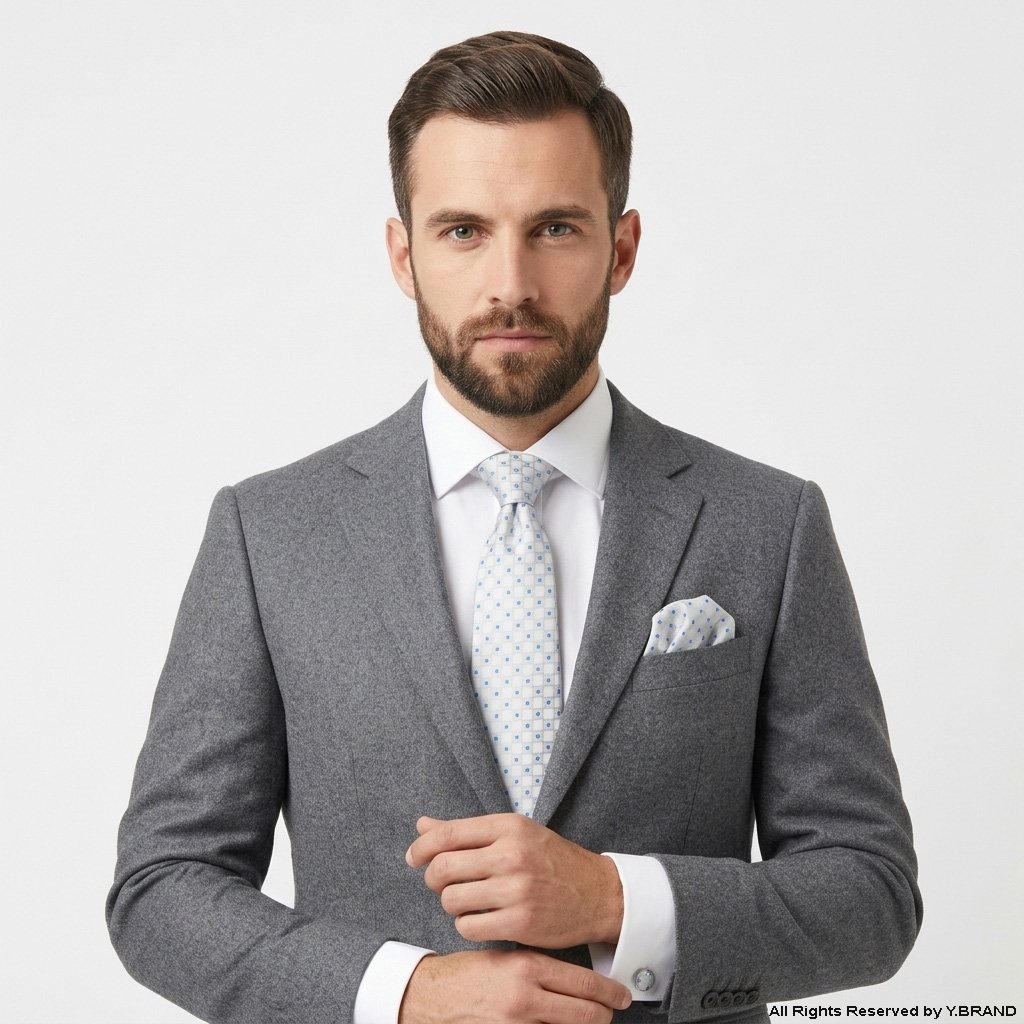 TS-1101c Light Blue And White Diamond Patterned Tie Gift Set – 3pc Premium Silk Necktie, Pocket Square & Cufflinks TS-1101 - Image 1