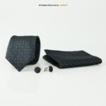 Black And Blue Checked Patterned Tie Gift Set – 3pc Premium Silk Necktie, Pocket Square & Cufflinks TS-1102