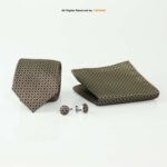 Brown Geometric Patterned Tie Gift Set – 3pc Premium Silk Necktie, Pocket Square & Cufflinks TS-1103