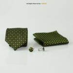 Green Handmade Silk  Patterned Tie Gift Set – 3pc Premium Silk Necktie, Pocket Square & Cufflinks TS-1104