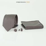 Geometric Patterned Tie Gift Set – 3pc Premium Silk Necktie, Pocket Square & Cufflinks TS-1106 - Image 2