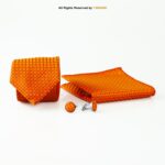 Orange Patterned Tie Gift Set – 3pc Premium Silk Necktie, Pocket Square & Cufflinks TS-1107