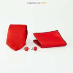 Red And Black Geometric Patterned Tie Gift Set – 3pc Premium Silk Necktie, Pocket Square & Cufflinks TS-1111