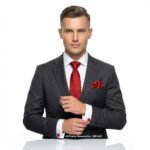 Red And Black Geometric Patterned Tie Gift Set – 3pc Premium Silk Necktie, Pocket Square & Cufflinks TS-1111