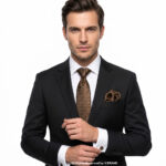 Brown Geometric Patterned Tie Gift Set – 3pc Premium Silk Necktie, Pocket Square & Cufflinks TS-1114