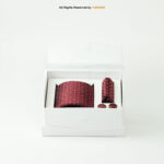Pierroni Maroon Necktie Set Featuring a White Geometric Patterned Tie Gift Set – 3pc Premium Silk Necktie, Pocket Square & Cufflinks TS-1115 - Image 3