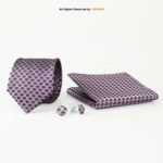 Purple Geometric Pattern Necktie Tie Gift Set – 3pc Premium Silk Necktie, Pocket Square & Cufflinks TS-1120 - Image 2