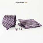 Purple Geometric Pattern Necktie Tie Gift Set – 3pc Premium Silk Necktie, Pocket Square & Cufflinks TS-1120