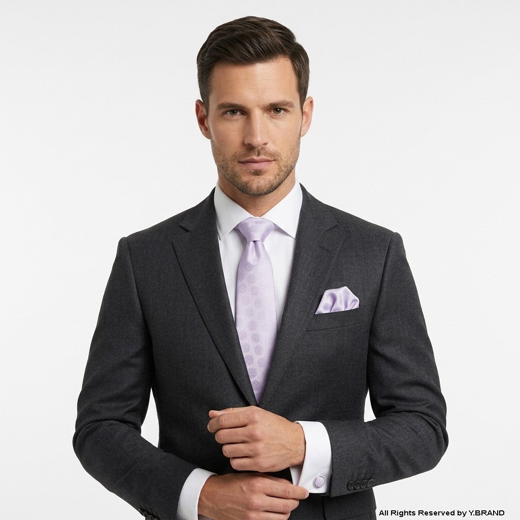 TS-1121c Light Purple Circle Pattern |Tie Gift Set – 3pc Premium Silk Necktie, Pocket Square & Cufflinks TS-1121 - Image 1