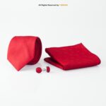 Red Textured Necktie |Tie Gift Set – 3pc Premium Silk Necktie, Pocket Square & Cufflinks TS-1123