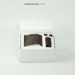 Brown And White Patterned |Tie Gift Set – 3pc Premium Silk Necktie, Pocket Square & Cufflinks TS-1132 - Image 3