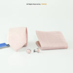 Light Pink With A Textured Grid Patterned |Tie Gift Set – 3pc Premium Silk Necktie, Pocket Square & Cufflinks TS-1133