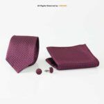 Red And Blue Geometric Patterned |Tie Gift Set – 3pc Premium Silk Necktie, Pocket Square & Cufflinks TS-1134