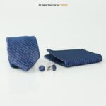 Blue Geometric Patterned Patterned |Tie Gift Set – 3pc Premium Silk Necktie, Pocket Square & Cufflinks TS-1136