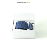 Blue Geometric Patterned Patterned |Tie Gift Set – 3pc Premium Silk Necktie, Pocket Square & Cufflinks TS-1136 - Image 3