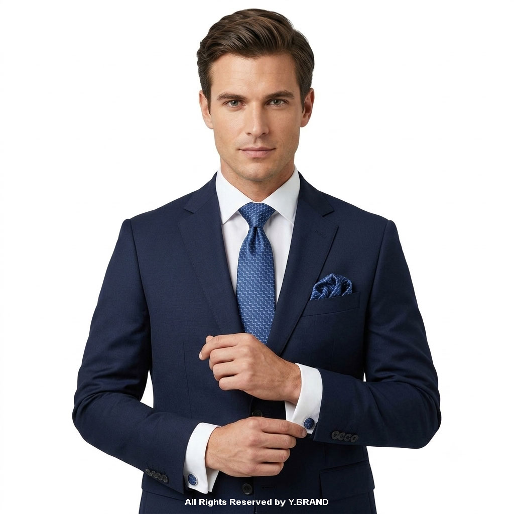 TS-1136c Blue Geometric Patterned Patterned |Tie Gift Set – 3pc Premium Silk Necktie, Pocket Square & Cufflinks TS-1136 - Image 1