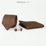 Brown Micro-Check Necktie |Tie Gift Set – 3pc Premium Silk Necktie, Pocket Square & Cufflinks TS-1138