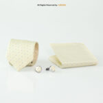 Cream Micro Pattern |Tie Gift Set – 3pc Premium Silk Necktie, Pocket Square & Cufflinks TS-1139