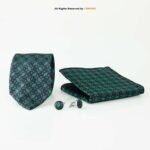 Green And Purple Geometric Pattern |Tie Gift Set – 3pc Premium Silk Necktie, Pocket Square & Cufflinks TS-1141 - Image 2