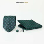 Green And Purple Geometric Pattern |Tie Gift Set – 3pc Premium Silk Necktie, Pocket Square & Cufflinks TS-1141