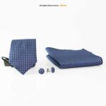Blue Geometric Pattern |Tie Gift Set – 3pc Premium Silk Necktie, Pocket Square & Cufflinks TS-1144