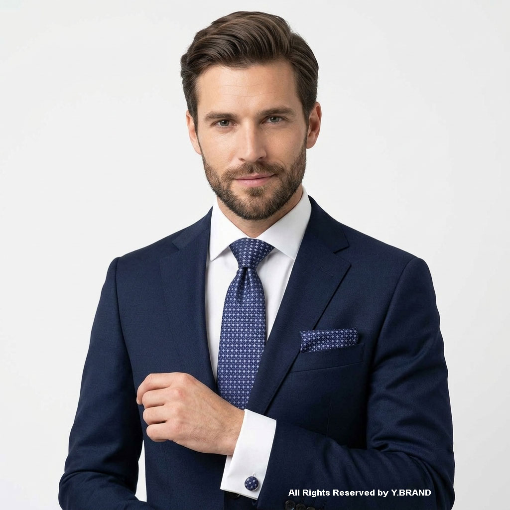 TS-1144c Blue Geometric Pattern |Tie Gift Set – 3pc Premium Silk Necktie, Pocket Square & Cufflinks TS-1144 - Image 1