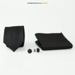 Black Textured Pattern |Tie Gift Set – 3pc Premium Silk Necktie, Pocket Square & Cufflinks TS-1145