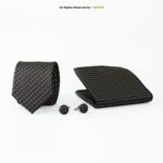 Black And White Dotted Necktie Pattern |Tie Gift Set – 3pc Premium Silk Necktie, Pocket Square & Cufflinks TS-1147