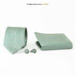Green Checkered Silk Pattern |Tie Gift Set – 3pc Premium Silk Necktie, Pocket Square & Cufflinks TS-1148 - Image 2