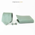 Green Checkered Silk Pattern |Tie Gift Set – 3pc Premium Silk Necktie, Pocket Square & Cufflinks TS-1148