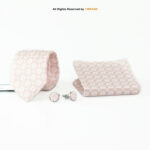 Light Pink Geometric Patterned |Tie Gift Set – 3pc Premium Silk Necktie, Pocket Square & Cufflinks TS-1150